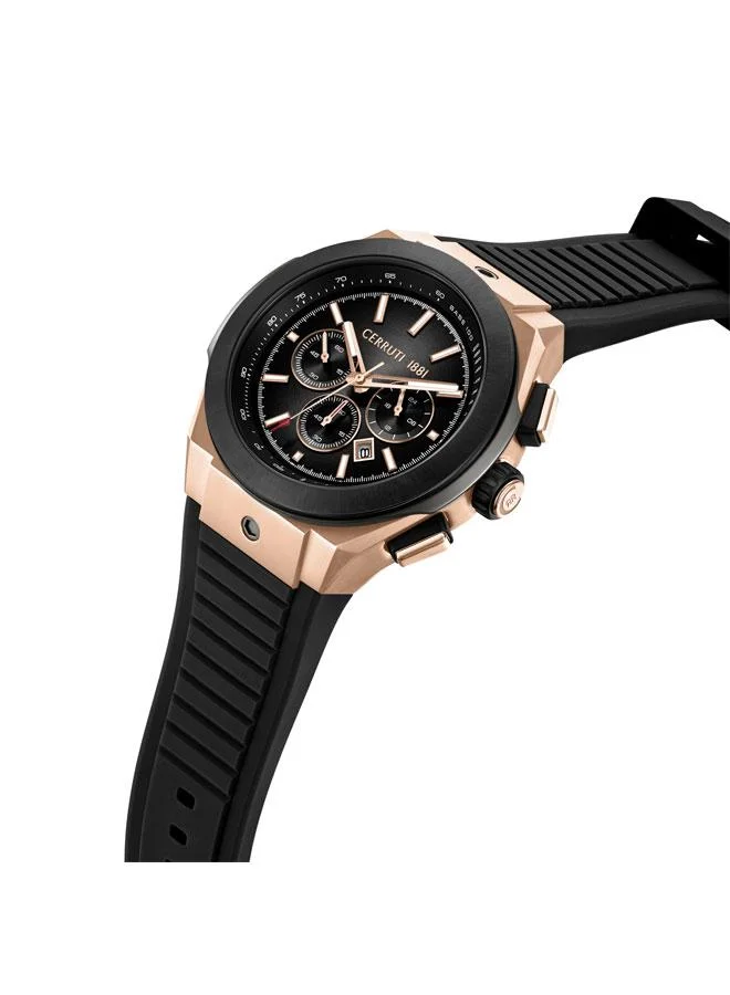 CERRUTI 1881 Ruscello Declination Black Dial Silicone Strap Chronograph Watch for Men, 48mm